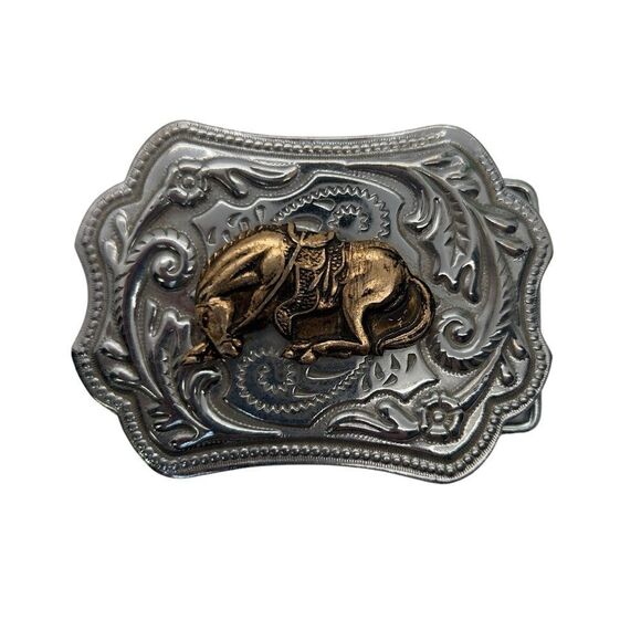 Vintage bronco cowboy horse riding Bull Belt Buckle rodeo Cowboy 3” buckle - Picture 9 of 11